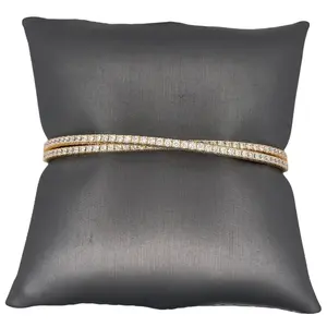 Pulseras con dijes de moda para mujer Fila de envoltura doble con bloqueo inter con brazalete de oro puro amarillo de diamante completamente brillante adjunto - Product Image 4