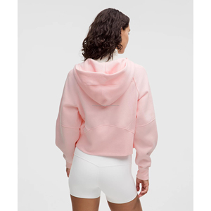 Sudadera con capucha y media cremallera con forro polar para mujer de alta calidad OEM, Top corto de manga larga con agujeros para pulgar, sudadera de entrenamiento con capucha con cremallera - Product Image 6