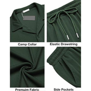 Ensemble deux pièces décontracté pour homme : chemise à manches courtes unie et short, 100 % coton, séchage rapide, idéal pour l'hiver (vente en gros) - Product Image 5