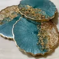 Sous-verres en résine époxy motif floral avec support, moules écologiques, plateau en silicone traditionnel peint à la main par ARTISAN CRAFT
