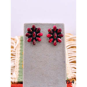 Southwest Rose Dahlia & Sterling <b>Silver</b> <b>Stud</b> Earrings Bezel Setting Flower Pattern Post Earrings - Product Image 4