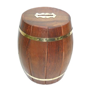 Banco de dinero hecho a mano con forma de barril, artículo de regalo decorativo de madera para el hogar, diseño único, artículo de regalo promocional, incrustaciones de Metal, madera de Mango - Product Image 3