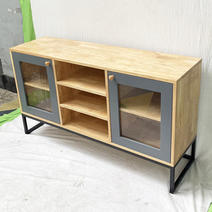 Modern Rubberwood <b>Display</b> <b>Cabinet</b> KTB68113 with Iron Frame - Product Image 6