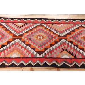 Turkish 3.1x10.5 ft Rug, <b>Runner</b> Vintage Rug, <b>Red</b> Striped Wool Rug - Product Image 3