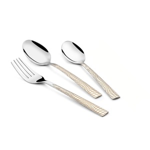 Ensemble de couverts en acier inoxydable élégant avec manche martelé et finition argentée pour la maison, la cuisine, les fêtes, la table à manger, lot de 3 - Product Image 1