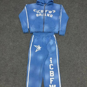 ชุดวอร์มผู้ชายแบบครอป ซิปหน้า ผ้าคอตตอน 100% หนัก 500 GSM ทรงบ็อกซี่ สไตล์ซันเฟด ดีไซน์ดิสเทรส ปักลาย สำหรับฤดูใบไม้ผลิ - Product Image 1