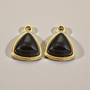 Smooth Christian Trillion <b>Black</b> <b>Obsidian</b> Gemstone Charms Pendant-925 Sterling Silver Cabochon Stone for Wholesale - Product Image 1