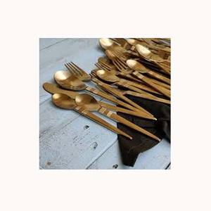 Plaqué or antique de concepteur d'acier inoxydable avec la coutellerie de luxe de mariage de poignée de forme clouée par concepteur - Product Image 1