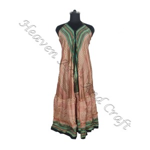 SD016 femmes été Boho Hippie Vintage soie licou robe recyclé Saree longue robe de soirée pour les filles - Product Image 3