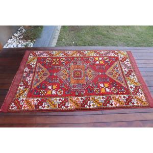 Turkish Accent Rug, 3.7x5.9 ft Vintage Rug, <b>Red</b> <b>Wool</b> Rug - Product Image 3