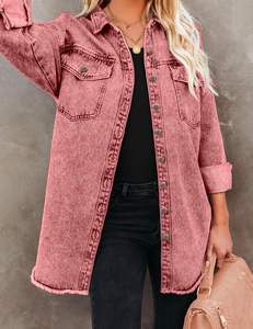 Chaqueta Vaquera Extra Grande de Algodón Cómoda Personalizada OEM para Mujer, Chaqueta Vaquera Básica con Botones y Bolsillos, Mangas Largas, Chaquetas Vaqueras de Punto para Otoño e Invierno - Product Image 3