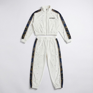 Conjunto Deportivo de Dos Piezas para Mujer, Talla Grande, Estampado, de Nailon, con Pedrería, Chaqueta Cortavientos, Pantalones Anchos, Ropa Urbana, Venta al Por Mayor Personalizada - Product Image 1