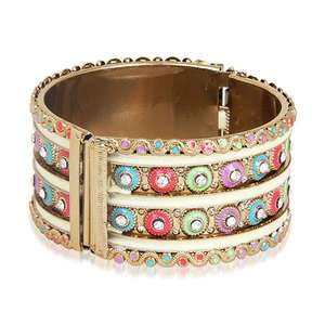 Kriaa 1400908 Bracelet de perles fines Kada en plaqué or avec pierre Meenakari multicolore - Product Image 1