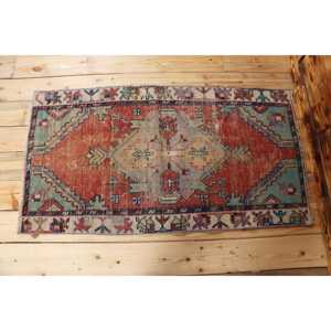 Turkish Small Rug, 2,4x4,5 ft Vintage Rug, <b>Red</b> <b>Wool</b> Rug - Product Image 3