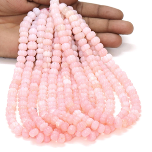 ลูกปัดโอปอลสีชมพูสวยงาม รูปทรงแตงโมแกะสลัก ขนาด 15 นิ้ว 8-11 มม. ลูกปัดโอปอลสีชมพูแกะสลักด้วยมือ รูปทรงฟักทอง - Product Image 2