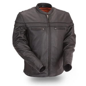 Veste en cuir ajustée pour motard élégant pour hommes, vêtements de sport coupe-vent en cuir noir, vêtements de moto de grande taille - Product Image 4