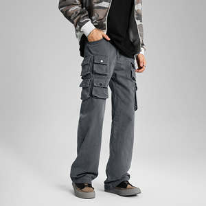 Pantalones Cargo grises de estilo callejero de alta calidad para hombre, pantalones vaqueros holgados apilados, pantalones vaqueros de diseñador rectos con bolsillo lateral para hombre - Product Image 4