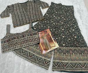 Ensemble de blouson et pantalon palazzo en georgette véritable de qualité supérieure, richement brodé, nouveau motif, élégant, pour mariage, fête de l'Aïd et autres occasions. - Product Image 1