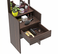BLUEWUD Adaly bois d'ingénierie/plancher debout coiffeuse organisateur maquillage vanité avec miroir étagères de rangement pour chambre