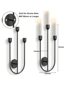 Luxury Matte Black Metal Iron Wall Mounted <b>Taper</b> <b>Candle</b> Sconce Holder Set For High End Home Hotel Wedding Decor Wholesale - Product Image 2