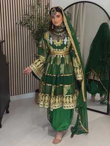 ชุดเจ้าสาว afghan kuchi ชุดเดรสแต่งงาน kuchi มีพู่สีชมพูและหลากสีชุดชนเผ่า - Product Image 2