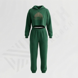 Conjunto de Sudadera Corta con Capucha y Pantalones Deportivos para Mujer, Dos Piezas, Estilo Informal, Hombros Caídos, Ropa Deportiva Informal - Product Image 1