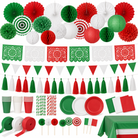Kit de décoration de fête Papel Picado, guirlande de fleurs en papier, guirlande de pompons, bannière verte, blanche et rouge pour la fête de l'indépendance d'Italie, du Mexique et de la Hongrie