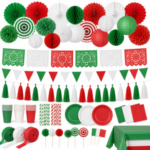 Kit de Decoración para <span class=keywords><strong>Fiesta</strong></span> con Papel Picado, Guirnalda de Flores de Papel, Borlas y Pancarta en Verde, Blanco y Rojo para el Día de la Independencia de Italia, México y Hungría - Product Image 5