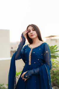 ชุด anarkali สีฟ้ากับ dupatta สำหรับเสื้อผ้าอินเดียและปากีสถาน - Product Image 6