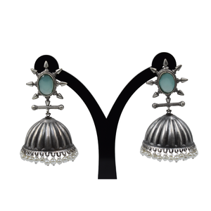 Colección de Joyería de Diseño de Moda, Material de Latón, Aspecto Plateado, Cuentas de Piedra Simulada, Pendientes Jhumka para Niñas y Mujeres - Product Image 4