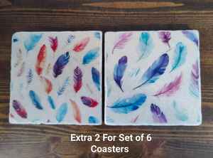 Sous-verres en marbre à plumes colorées, sous-verres rustiques pour la décoration de la maison - Product Image 5