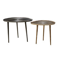 Ensemble de 2 tables d'appoint élégantes et contemporaines en métal avec dessus ovale et 3 pieds pliés faits à la main pour le salon et la chambre à coucher