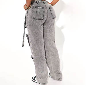 Luxury <b>Ladies</b> Baggy <b>Trouser</b> Quick Dry 8 Pockets Cargo Jeans Pant Streetwear Style Denim Pants with Loose Fit - Product Image 5