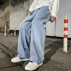 Autumn High Street Men's Y2K Vintage Distressed Cargo <b>Jeans</b> Baggy Denim Pants Crystal Button Washed Straight Streetwear Spring - Product Image 5