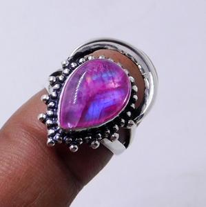 Classic Pink <b>Moonstone</b> Sterling Silver Statement Ring Bezel Setting Inlay for Wedding Engagement Anniversary Gift Pear Cut - Product Image 1