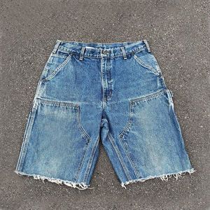 Wholesale top quality 100% Cotton Denim <b>Shorts</b> Custom Logo Double Knee Raw Hem <b>Jean</b> <b>Shorts</b> Casual Baggy Fit <b>Shorts</b> for <b>Men</b> - Product Image 1