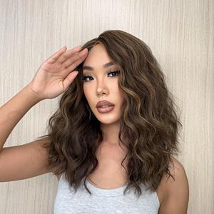 DWY Gaia Left Side Part Mid-Length Dark <b>Brown</b> Curly Glueless Synthetic Lace Front <b>Wig</b> - Product Image 5