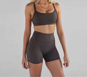 Active Solid Washed Cotton Racerback <b>Bra</b> and Shorts Set for Women Offering Supportive Stretch Breathable Yoga Activewear 2 Piece - Product Image 5