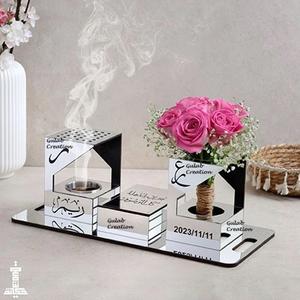 Nuevo juego de quemador bakhoor acrílico de madera y plata con florero a precio de mayorista por ZAM IMPEX - Product Image 2