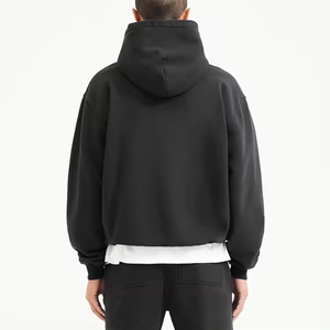 Top Quality Double Zippers Streetwear <b>Hoodie</b> Cotton Oversize Drop Shoulder Blank Custom <b>Cropped</b> <b>Zip</b> Up <b>Hoodie</b> Men - Product Image 3