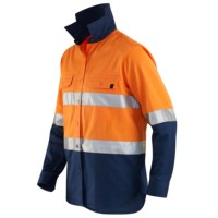 Chemise de travail à manches longues haute visibilité pour homme, orange marine, bandes réfléchissantes, bordure contrastée, polyester tissé, coupe classique