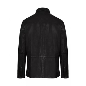 เสื้อเชิ้ตหนังแท้สีดำ 100% ดีไซน์ล่าสุดสำหรับผู้ชาย ระบายอากาศได้ดี กันลม มีโลโก้ด้านหน้า - Product Image 6