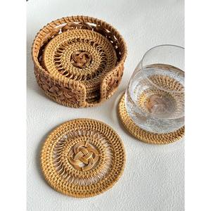 Affordable Rattan Handmade <b>Drink</b> <b>Coaster</b> Coffee Handmade Bamboo <b>Coasters</b> for Rattan Wicker <b>Coasters</b> for Living Room - Product Image 2
