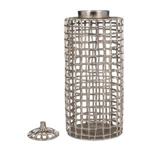 Pot carré en aluminium argenté moderne et glamour, à ouverture ajourée, avec couvercle à boucle, artisanal, empilable, grand récipient en métal à treillis, sculptural - Product Image 5