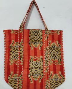 กระเป๋าผ้าพิมพ์ลายเสือสีส้มสีชมพูสุดหรูกระเป๋าผ้าสำหรับผู้หญิงผ้าจุของได้เยอะมีเชือกผูกตกแต่งสำหรับช้อปปิ้ง - Product Image 2