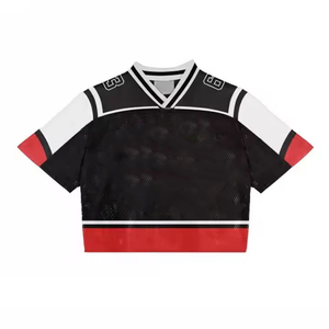 Custom Black Men's Vintage Soccer Football Jersey Oversized Boxy Mesh V-Neck Crop <b>Drop</b> Shoulder Manufactured American Vintage - Product Image 4