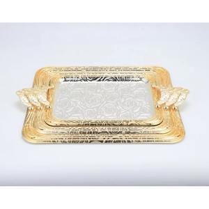 Plateau de service en métal argenté avec bordure dorée Plateau de luxe élégant pour thé café collations Idéal pour la cuisine Table à manger et usage domestique - Product Image 4