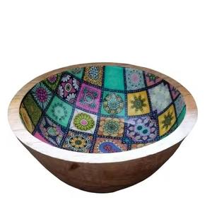 Tazón Redondo de Madera de Mango Esmaltada, Tazón de Madera de Grado Alimenticio para Mezclar o Servir Frutas y Ensaladas, Ideal para la Mesa del Comedor o la Cocina - Product Image 1