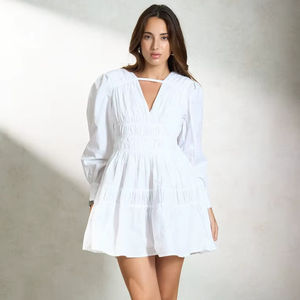 Lowest Price <b>Summer</b> <b>Boho</b> Women's Casual Ladies Maxi <b>Dress</b> 100% Cotton Mini-Length with Natural White <b>Dress</b> - Product Image 1