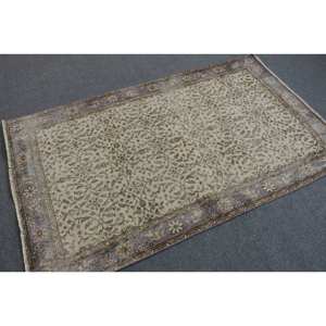 Alfombra de lana clásica Beige marrón de 3,8x6,3 pies, diseño de retazos turco para entrada, sala de estar o dormitorio, respaldo de látex - Product Image 2